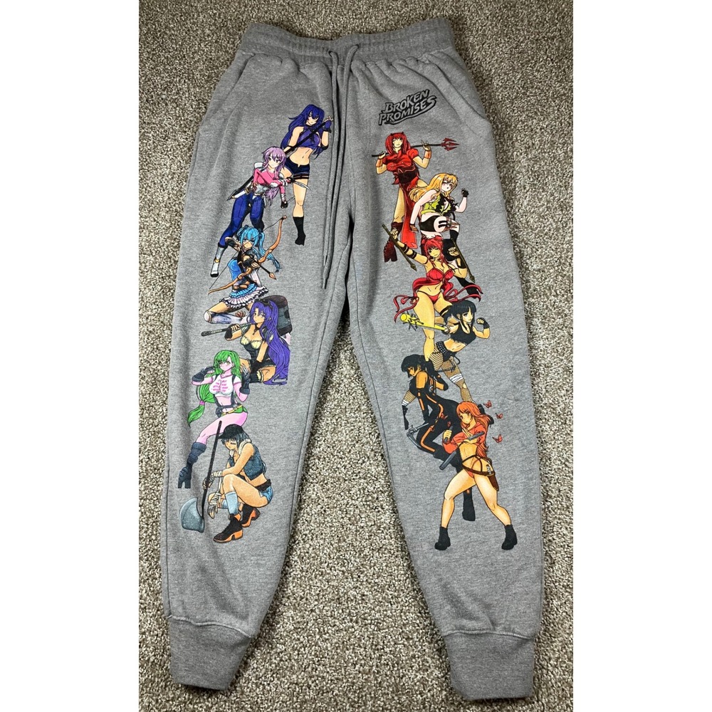 Broken Promises Team vs Team Anime Graphic Sweatpants Grey Joggers Size Medium